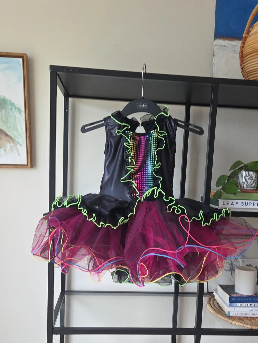 Girls Black and Fuchsia Sequin Dance Tutu Dress with Neon Trim